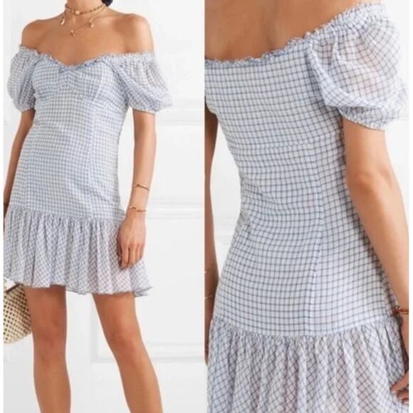 Women's LoveShackFancy Catalina Checked Cotton Mini Dress size 6 Cottage Western - Picture 2 of 5